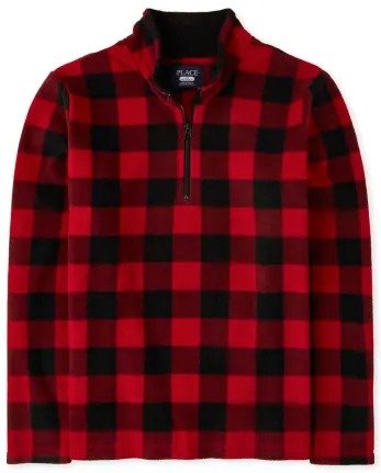 Unisex Adult Christmas Matching Family Long Sleeve Buffalo Plaid Microfleece Half Zip Pullover | The Children's Place - CLASSICRED