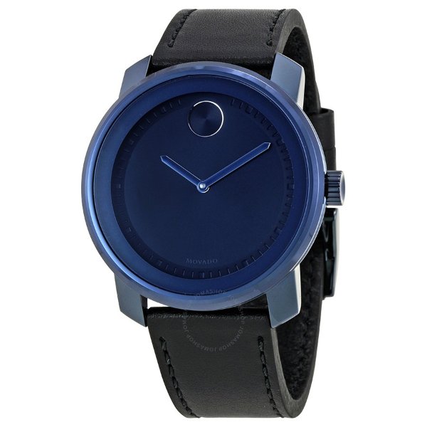 Bold Blue Dial Black Leather Men's Watch 3600408