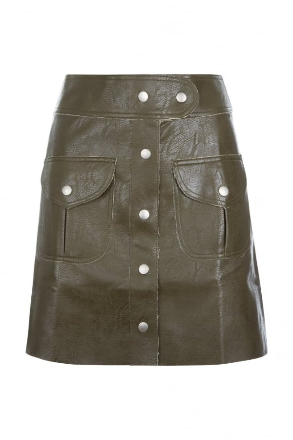 Faux Leather Button Up Mini Skirt