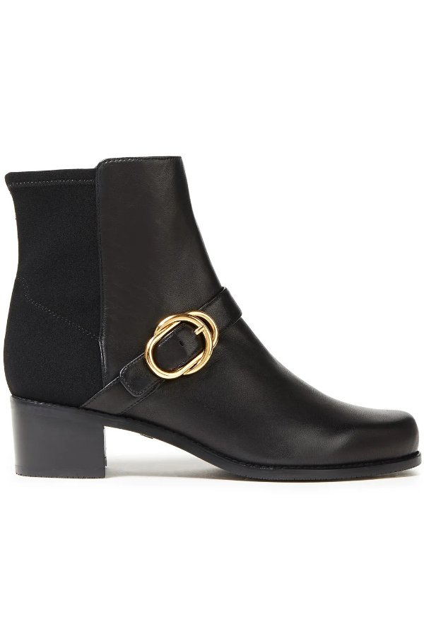 Buckled leather and neoprene ankle boots