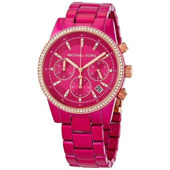 Ritz Pave Chronograph Quartz Pink Dial Ladies Watch MK6718
