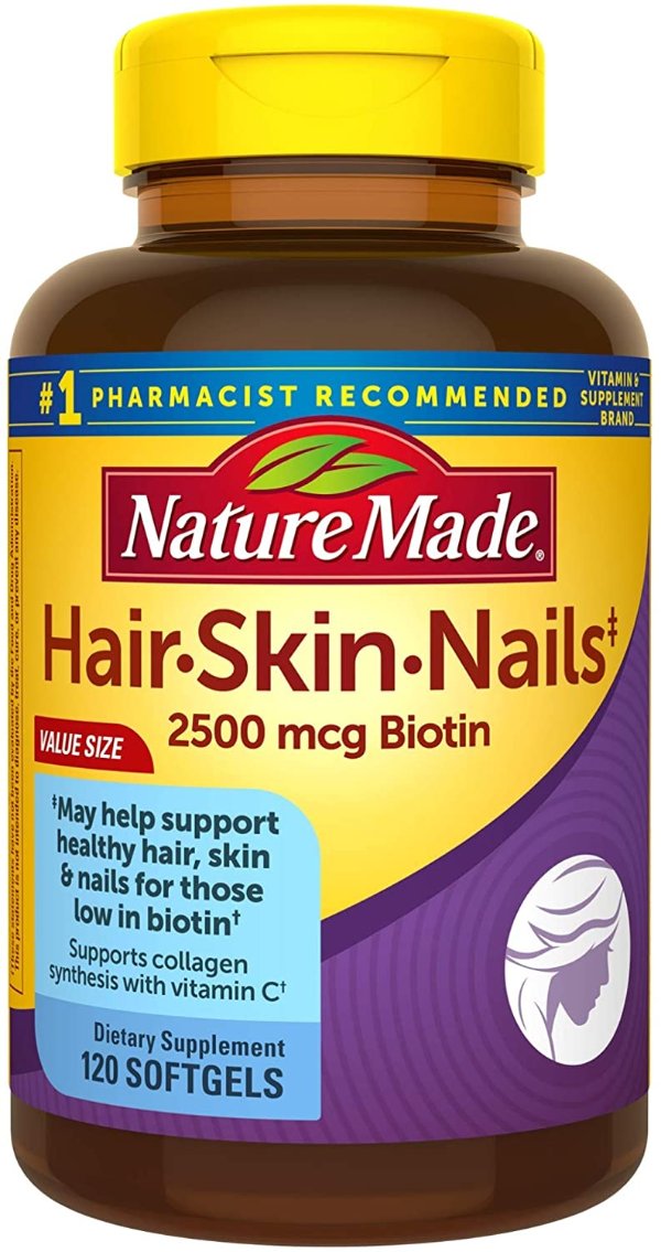 Nature Made Hair, Skin & Nails with 2500 mcg of Biotin Softgels, 120 Count
