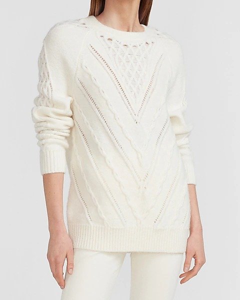 Cable Knit Open Stitch Crew Neck Sweater