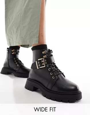 Wide Fit April lace-up hiker boots in black