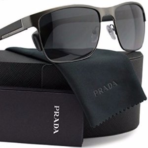 Prada Men's Polarized  Grey Rectangle Sunglasses
