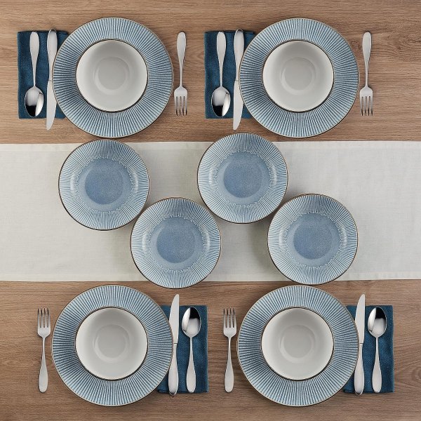 Arlie Blue 12 Piece Dinnerware Set, Service for 4, Blue