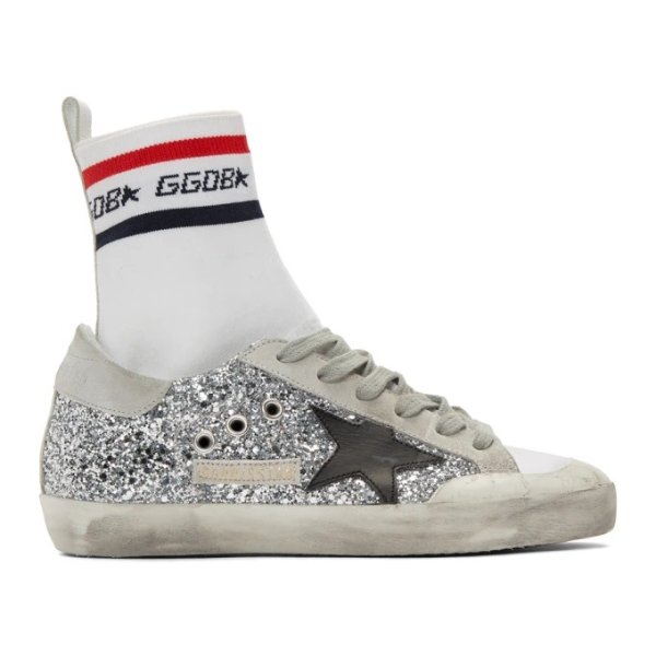 - White & Silver Superstar Sock High-Top Sneakers