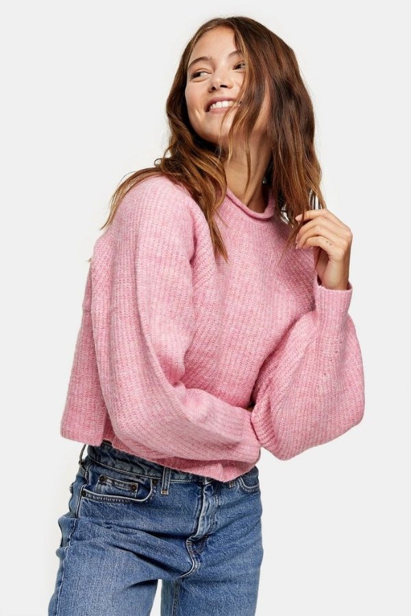 Pink Cropped Knitted Sweater | Topshop