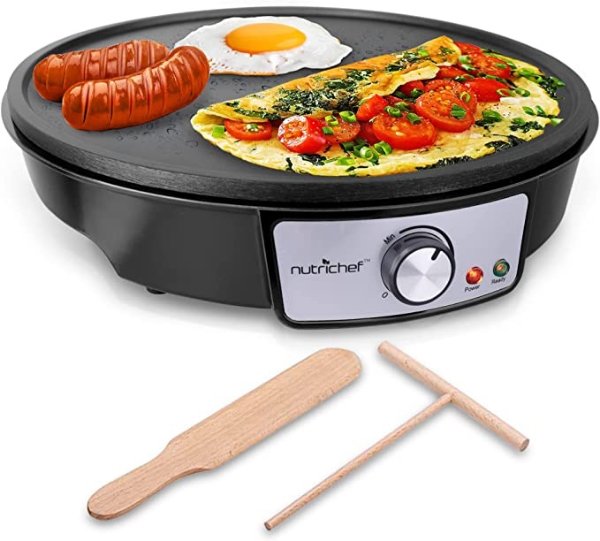 Electric Griddle Crepe Maker Cooktop - Nonstick 12 Inch Aluminum Hot Plate