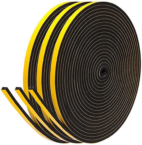 Adhesive Weather Stripping Foam Tape 6mm(W) x 3mm(T) Window Door Draught Excluder SoundProof Weather Strip Tape Seals for Gap Seal, 3 Rolls Total 15M Long