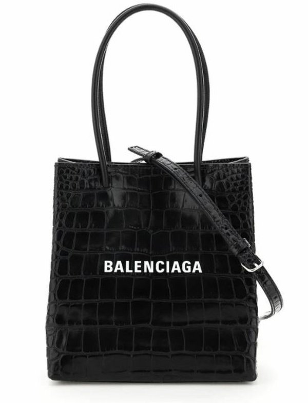 Black Croco Embossed XXS Tote Bag