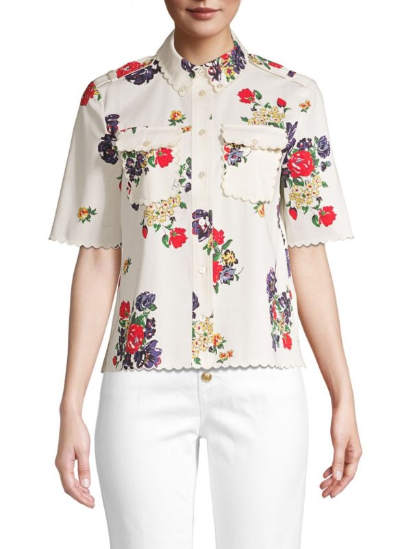- Printed Twill Floral Top