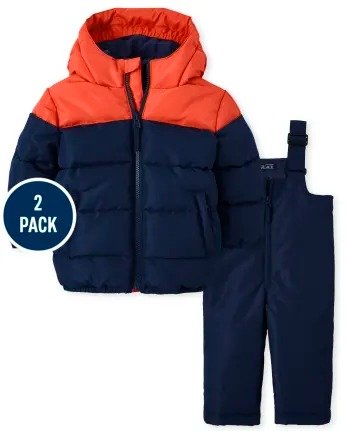 Toddler Boys Long Sleeve Colorblock Puffer Jacket And Sleeveless Solid Snow Overalls 2-Piece Snow Set | The Children's Place - TIDAL