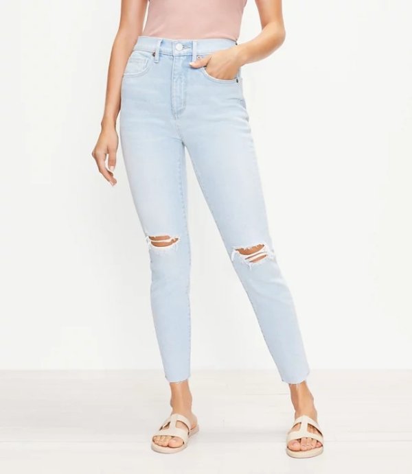 The Destructed High Waist Skinny Ankle Jean in Bleach Out Wash | LOFT