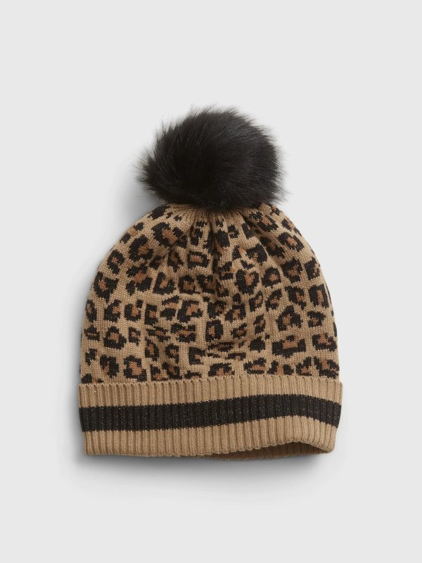 Kids Leopard Print Pom Hat