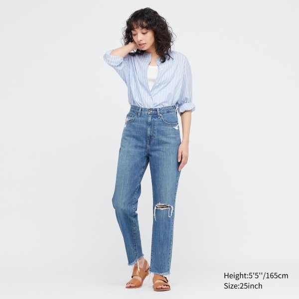 Distressed Peg Top High-Rise Jeans