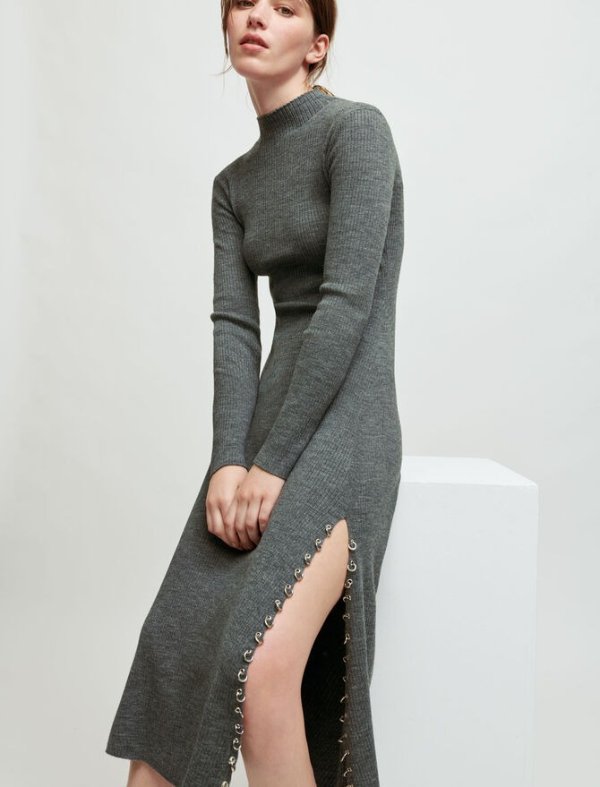 121RULLY Knitted slit dress with piercings