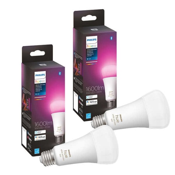 Philips Hue 100W White & Color Ambiance A21 LED Bulbs 2-pack