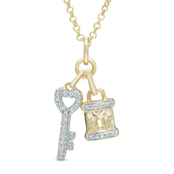 Diamond Accent Lock and Key Pendant in Sterling Silver and 14K Gold Plate|Zales