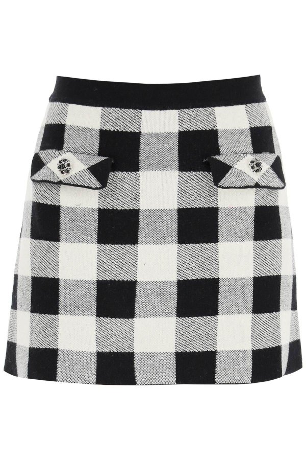 checkered knit mini skirt