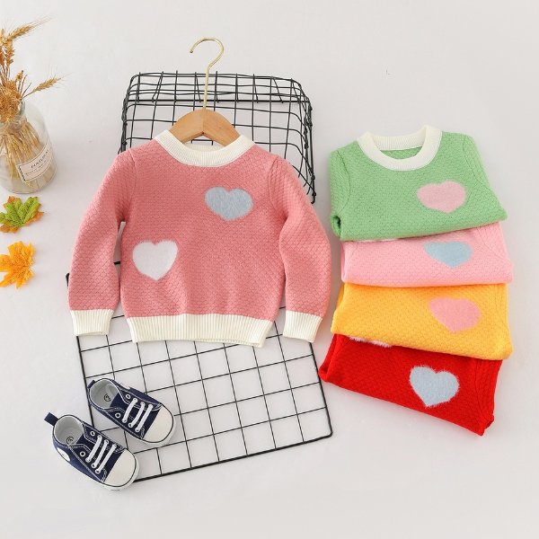 Baby Girl Retro Heart-shaped Sweaters