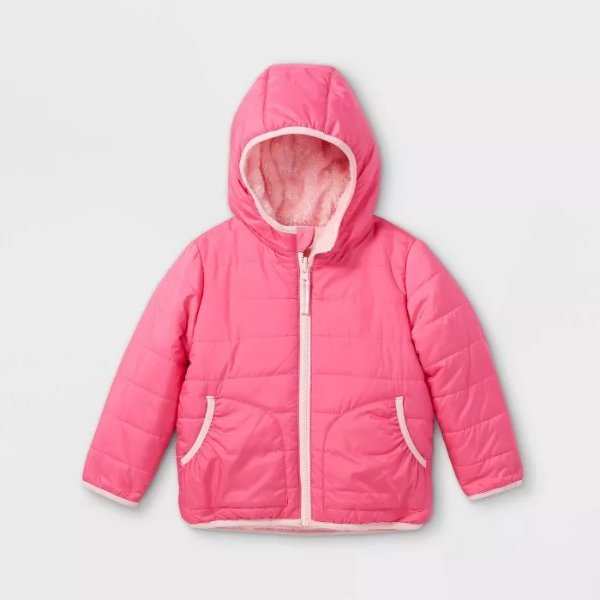 Toddler Girls' Reversible Puffer Jacket - Cat & Jack™ Pink