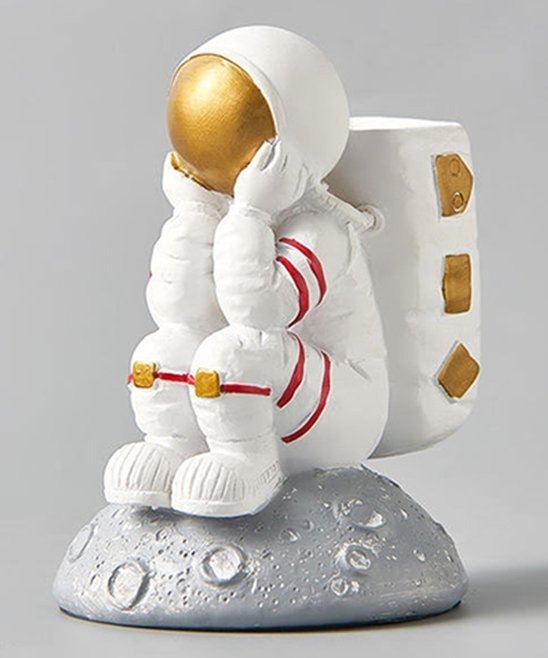 White & Goldtone Sitting Astronaut Pen Holder
