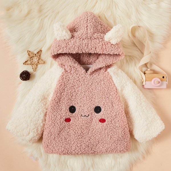 Baby / Toddler Girl Animal Rabbit Ear Colorblock Fluff Hooded Coat