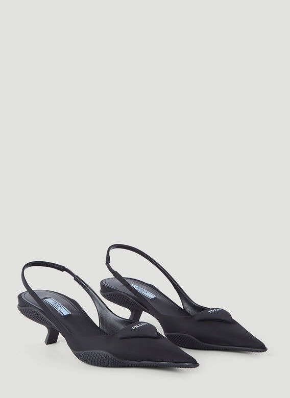 Recycled-Nylon Slingback Heels in Black