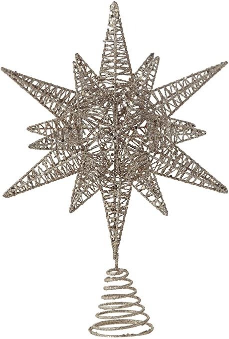 Multidimensional Star Tree Topper with Gold Glitter Metal Ornaments