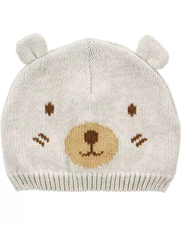 小熊图案 婴儿编织帽
