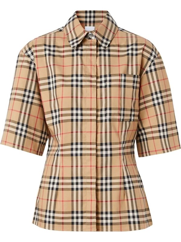 Short sleeve vintage check cotton shirt