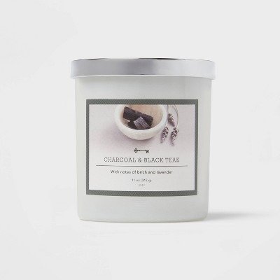 Milky Glass Charcoal & Black Teak Lidded Jar Candle 11oz - Threshold™