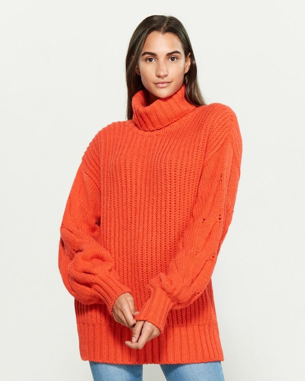Cable Knit Balloon Sleeve Turtleneck