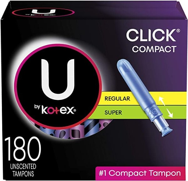 Click Compact Tampons, Multipack, Regular/Super, Unscented, 180 Count
