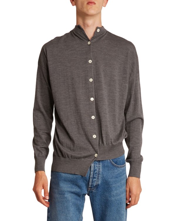 Men's Asymmetric Button Wool Cardigan