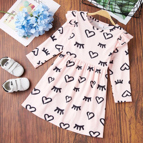 Baby / Toddler Heart Ruffled Long-sleeve Dress