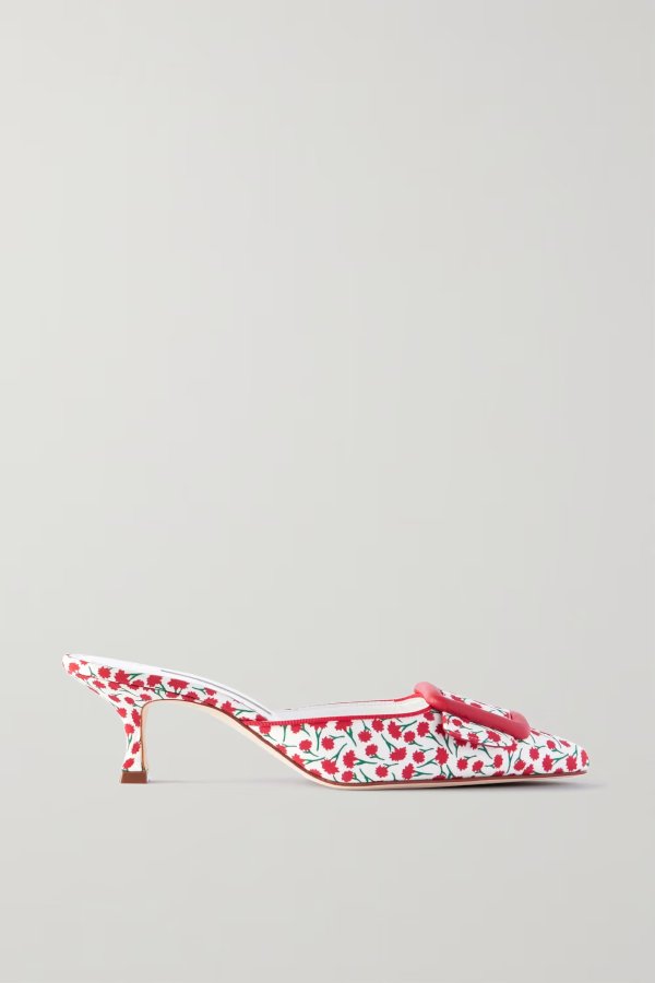 Maysale 50 buckled floral-print canvas mules
