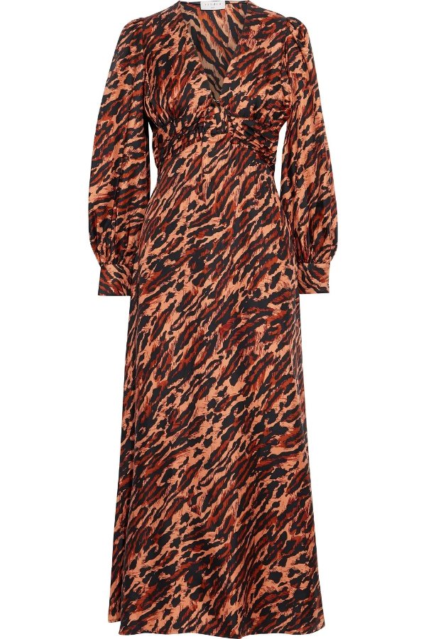 Faunie pintucked leopard-print silk-twill maxi dress