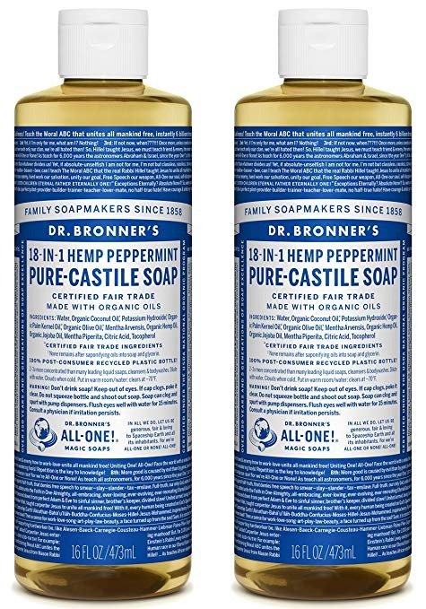 Dr. Bronner’s Pure-Castile Liquid Soap Shower and Travel Pack – Peppermint 16oz. (2 Pack)