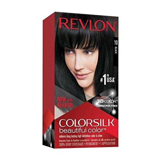 Colorsilk Beautiful Color, Permanent Hair Dye with Keratin, 100% Gray Coverage, Ammonia Free, 10 Black