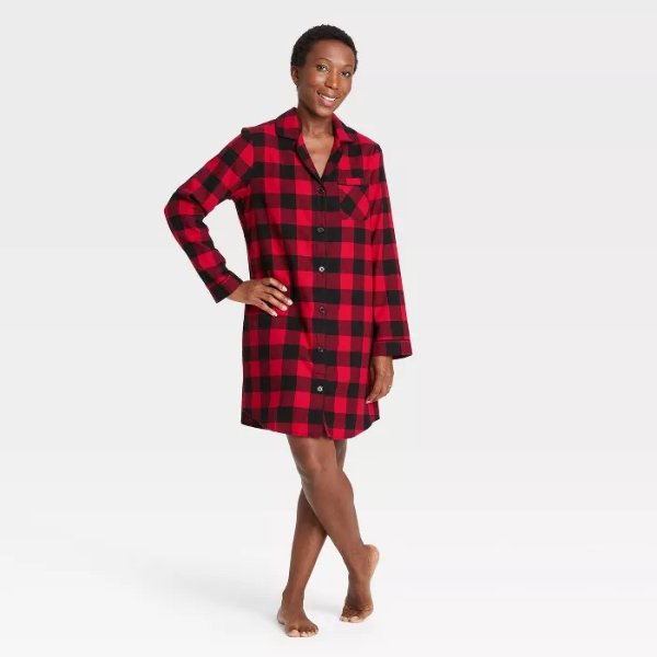 Women's Holiday Buffalo Check Plaid Flannel Matching Family Pajama Nightgown - Wondershop™ Red