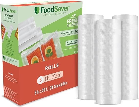 Vacuum Sealer Bags, Rolls for Custom Fit Airtight Food Storage and Sous Vide, 8" x 20' (Pack of 3)