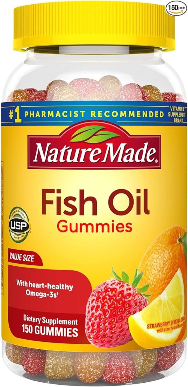 Fish Oil Gummies, Omega 3 Fish Oil Supplements, Healthy Heart Support, 150 Gummies, 75 Day Supply