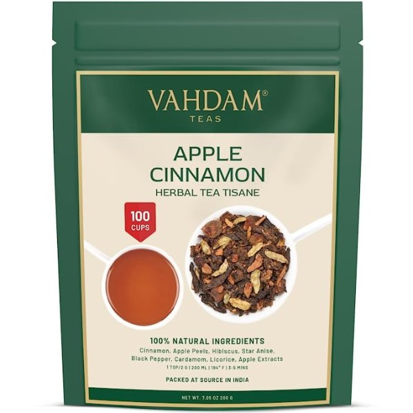 's Apple Cinnamon Herbal Tea Tisane -7.05 oz | Apple + Cinnamon + Hibiscus + Pepper & more | TROPICAL & FRUITY ICED TEA | 100+ Cups - Brew Hot or Cold | 100% Natural Ingredients