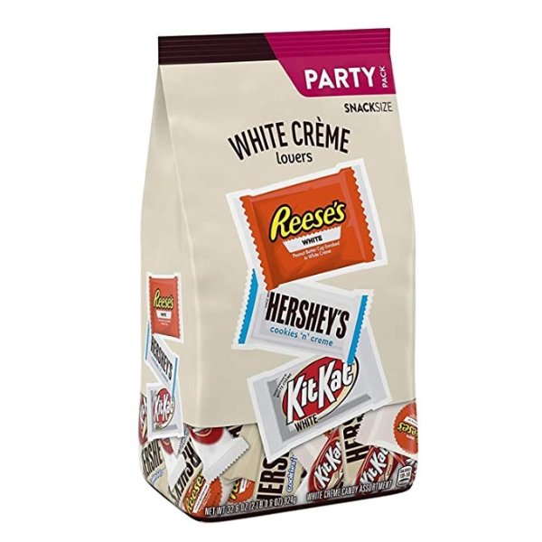 HERSHEY'S, REESE'S & KIT KAT Assorted White Creme Snack Size Candy Bars, Halloween, 32.6 oz Party Bag (Approx. 59 Pieces)
