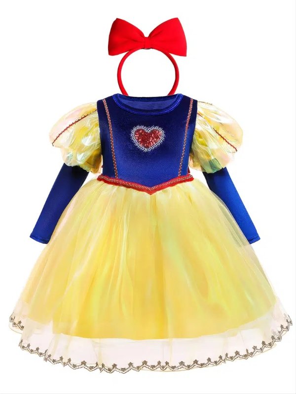 Toddler Girls Princess Costume, Snow White Puff Sleeve Pompom Skirt With Bow Headband - Clothing, Shoes & Jewelry - Temu
