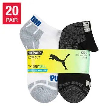 Youth Low Cut Sock, 20-pair, Black/White