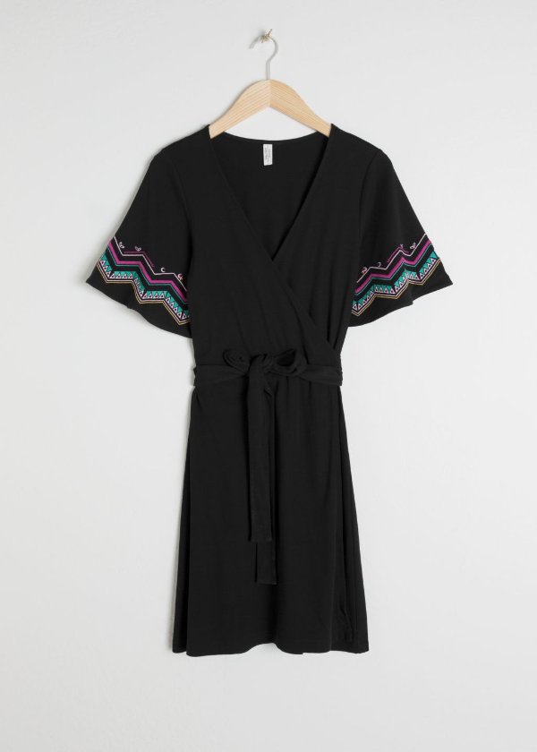 Geo Embroidered Wrap Dress