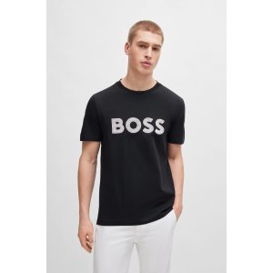 BOSSCotton-jersey regular-fit T-shirt with mesh logo